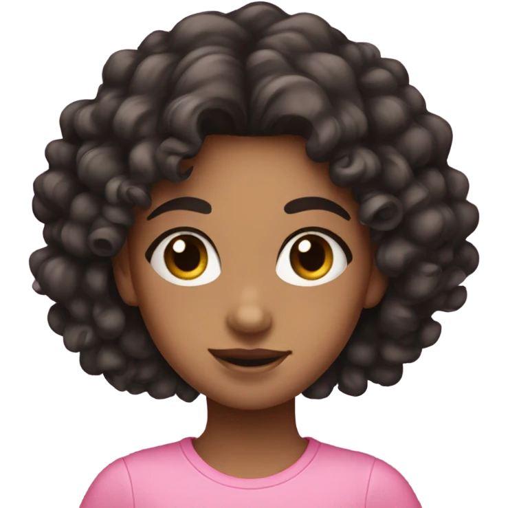 a cute girl with dark curly hair wearing all pink  emoji