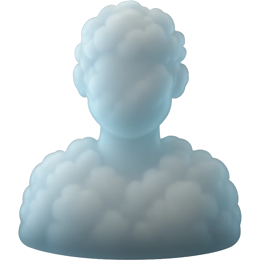 A person from the shoulders up, entirely composed of fluffy white clouds emoji