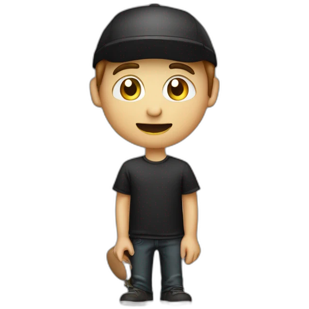 drummer-man,-caucasian,-with-a-marron-cap,,-with-a-grimace-gesture-and-black-t-shirt emoji