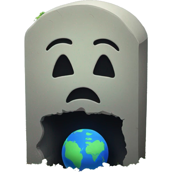Grave emoji with a earth symbol on it and the earth is sad emoji