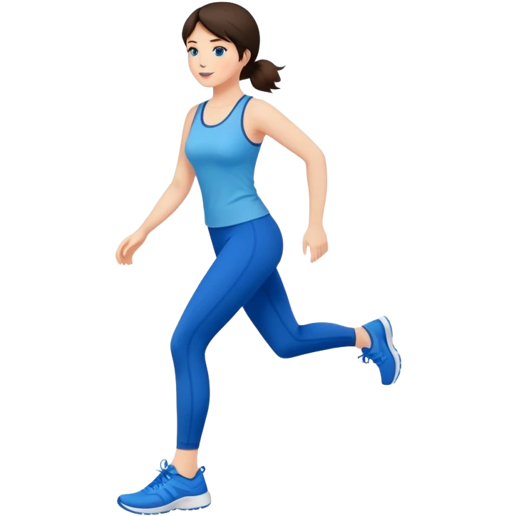 Short brunette, leggings, blue walking shoes emoji