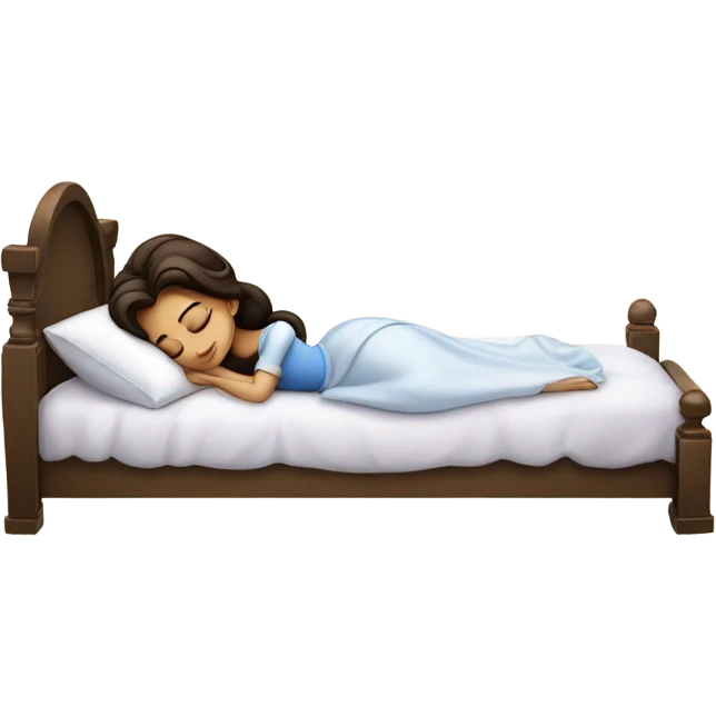 Sleeping brunette beauty princess Disney, bed, white bed emoji