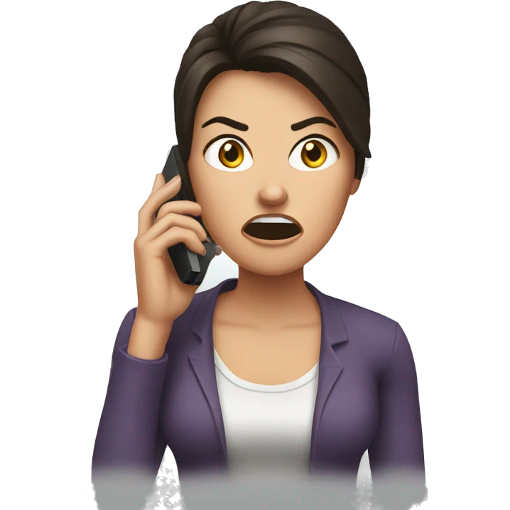 Brunette angry Woman talking on cell phone emoji