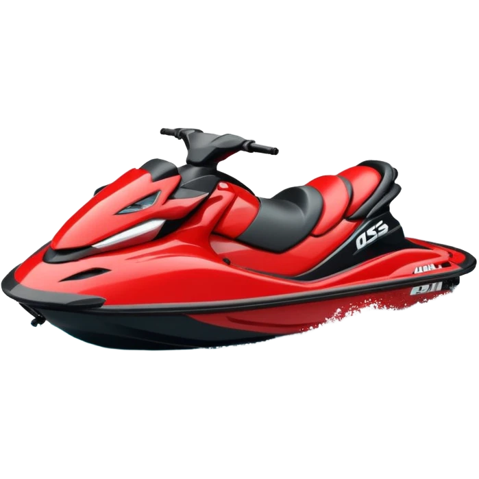 jet ski (red black and white all in the same amount. maybe a red a bit more dominant) on the sea. show the sea under the jet ski - blue with turquoise. no sky - white background instead. DO NOT REMOVE THE SEA AND THE WHITE WHEN FINALIZING!  emoji