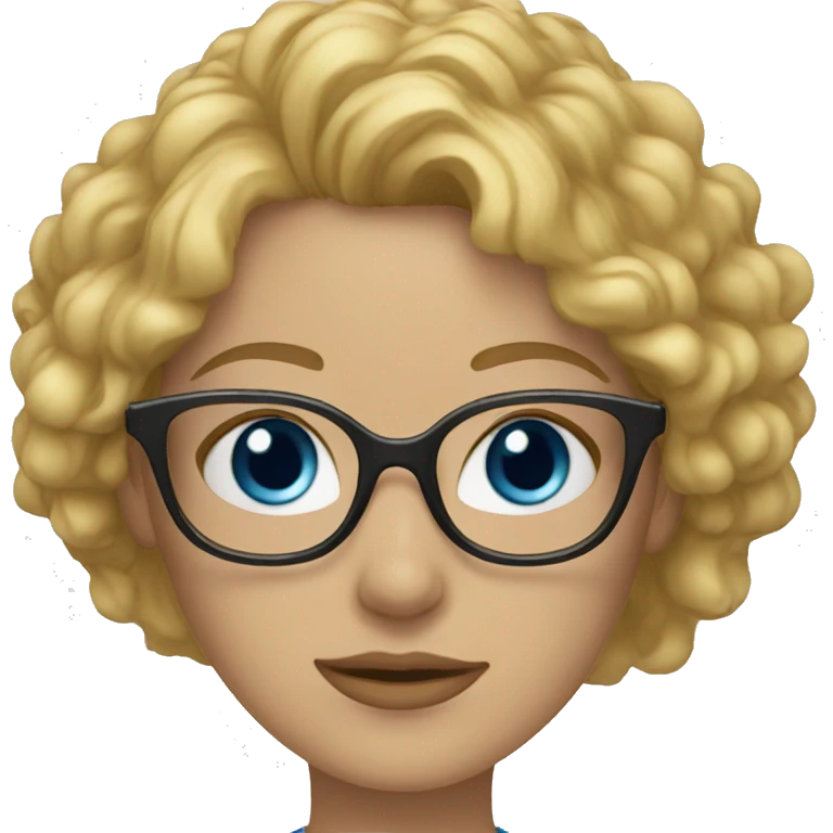 lady with curly blond hair and blue eyes and clear glasses emoji