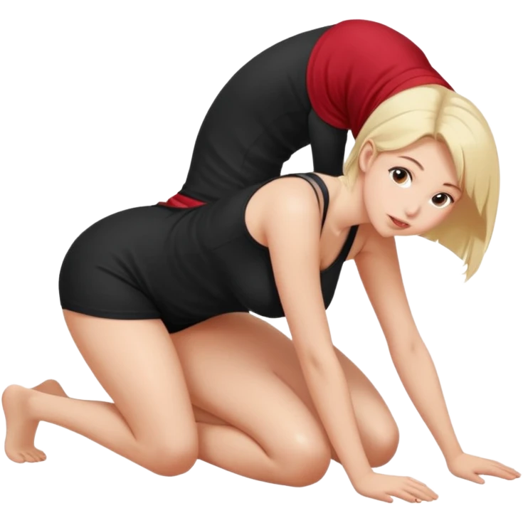 a young woman on all fours, head on the floor, arched back and ass up. emoji