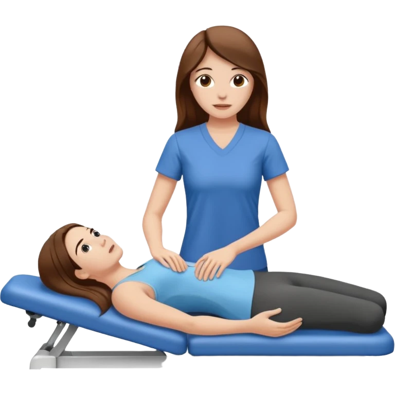 physiotherpay session for a long brown hair woman emoji