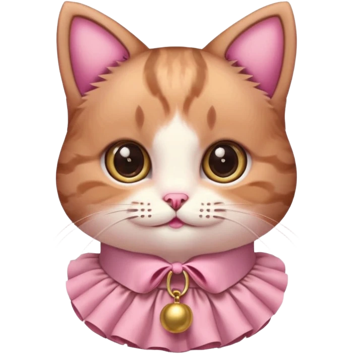 neko with big eyes, bell ruffle coller pink brown cat happg eyes emoji