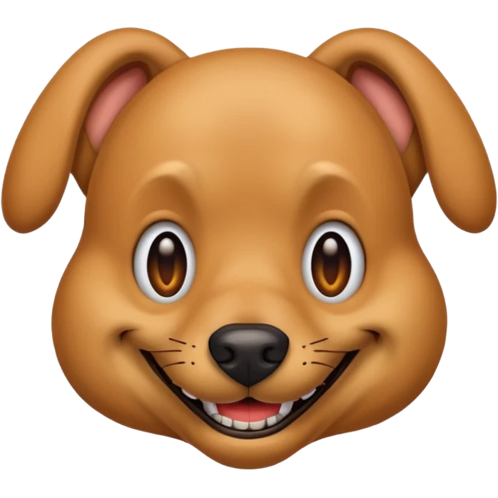 Humanish dog with creepy smile emoji