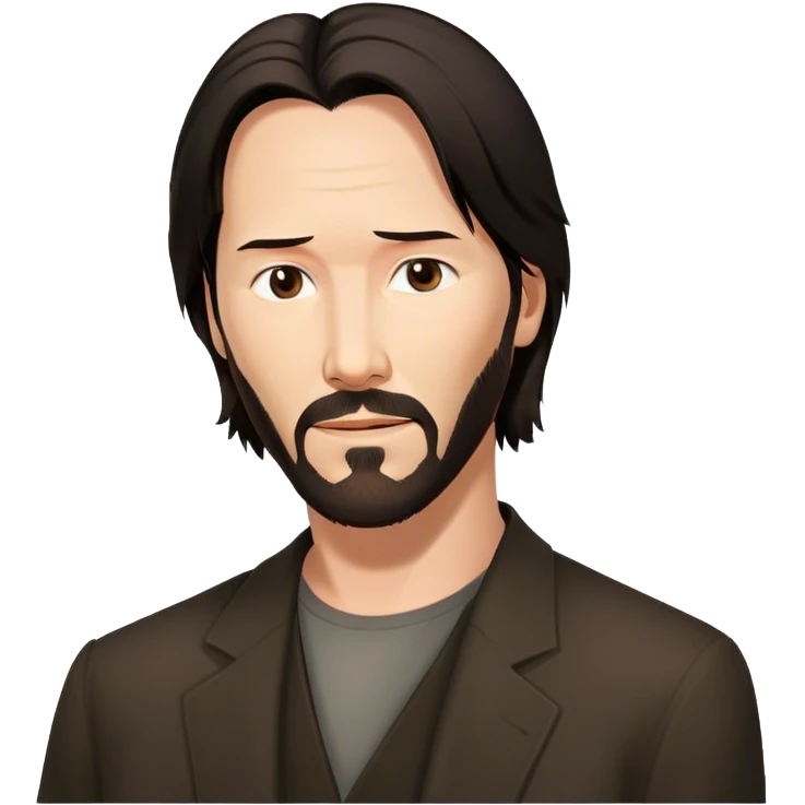 Create an emoji inspired by Keanu Reeves. It should be recognizable with his signature features: long dark hair, a beard, and a serious yet kind expression. emoji
