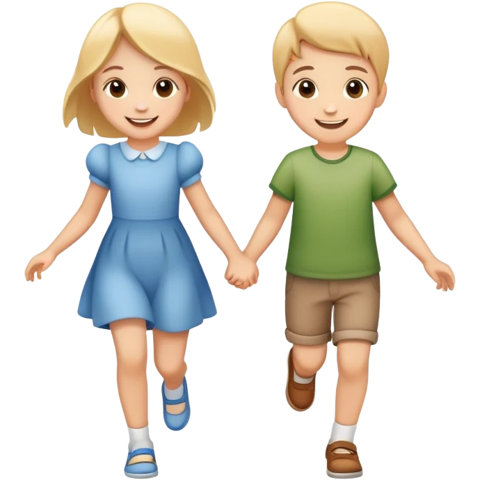 two children skipping hand in hand, happy and playful emoji