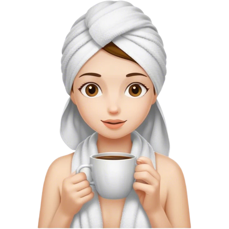 A girl in a towel on her head is drinking coffee emoji