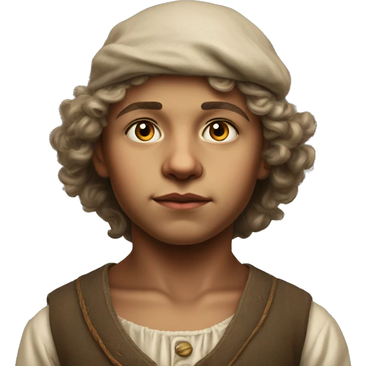 18th century peasant boy without headdress photorealistic serious emoji