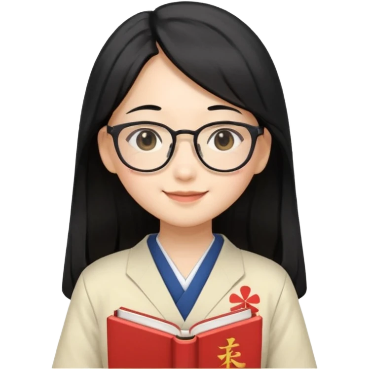 A student, asian girl, long black hair, wearing glasses, japanese uniform, hold book in front of their chest emoji