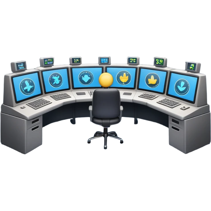 control room with radar screen showing emoji targets emoji
