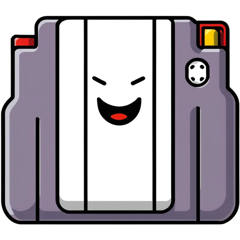 A cute sticker-style Nintendo 64 game cartridge with a smiling face emoji