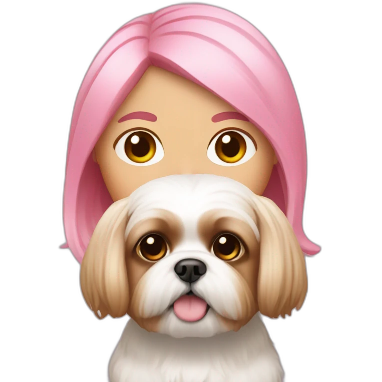 pink haired woman with light skin and a shih tzu emoji