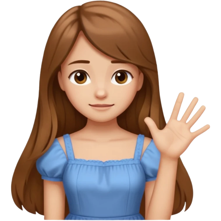 fake costumer loyalty, girl that doesn't care, she is like whatever, brown long hair, cute dress and her hand showing like i dont care whatever, make her look little bit bored emoji