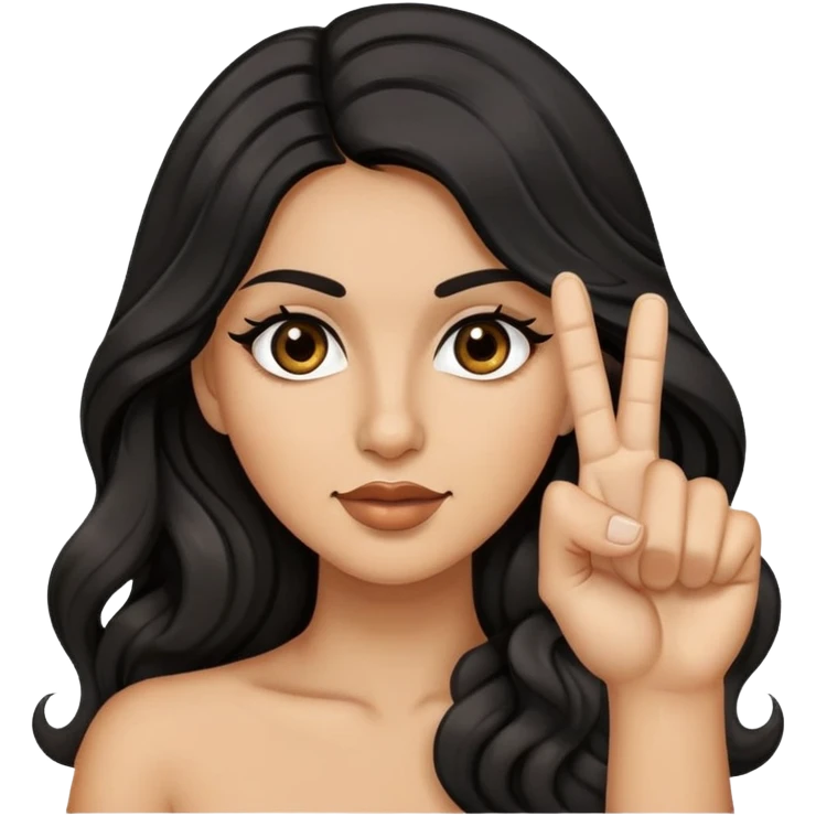 woman with olive skin, brown eyes and long lashes, and long black wavy hair giving the middle finger  emoji