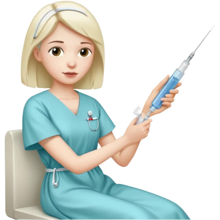 sick woman getting syringe shot arm emoji