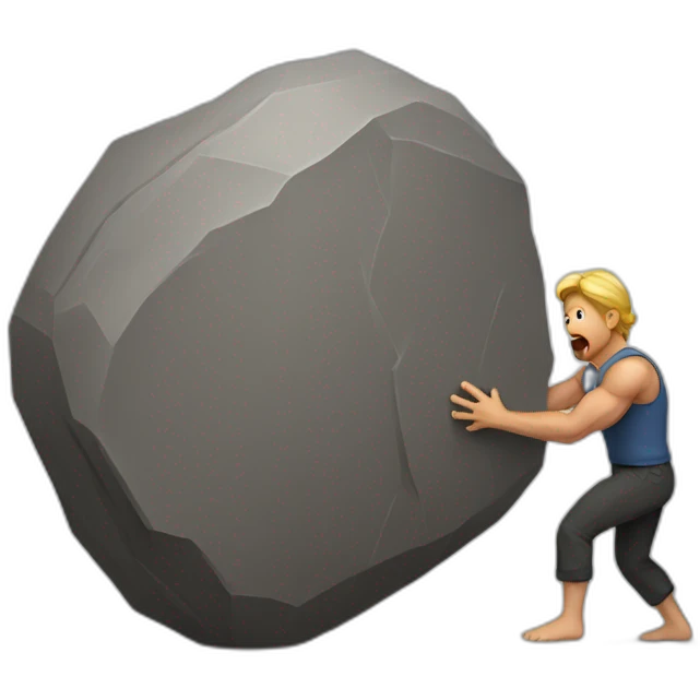 strong men pushing a huge rock emoji