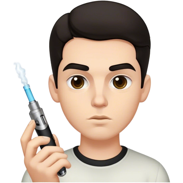 white boy with dark hair holding vape thick eyebrows emoji