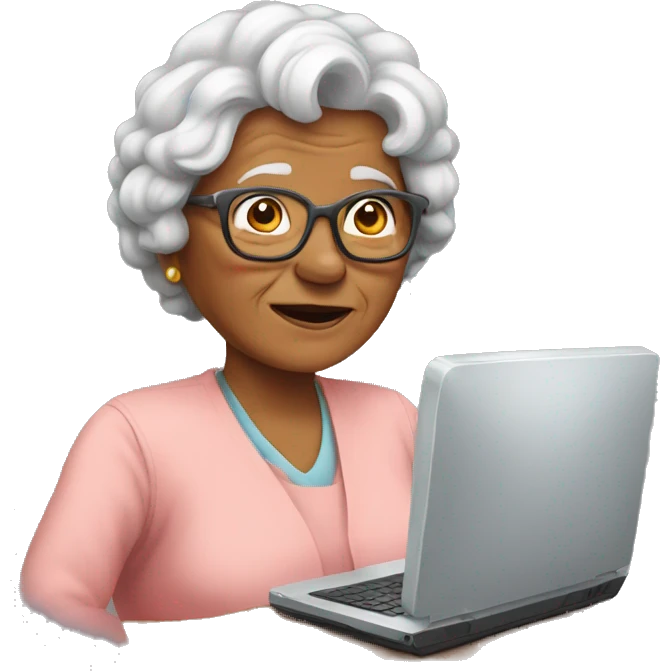 A grandmother with a computer emoji