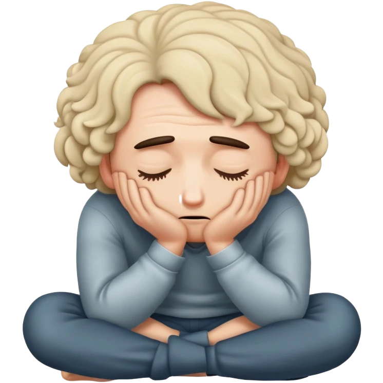 Scared man sitting curled up on himself, hidding his eyes emoji