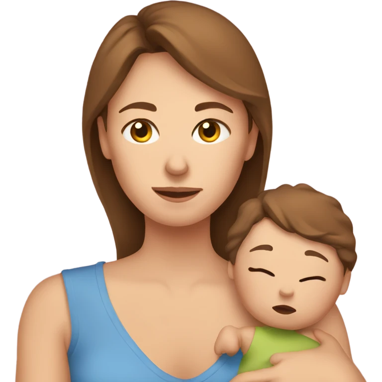  tired caucasian mother with brown hair holding newborn baby emoji