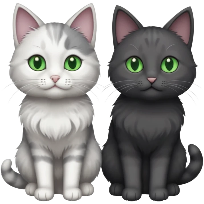 2 different coloured grey cats including one dark grey and white cat and one completely solid dark grey cat with green eyes and only white paws emoji