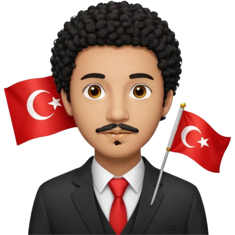 Am I black?Am I black?black curly hair brown eyes 20 years old thin mustache goatee suit with small turkish flag detail on top  emoji