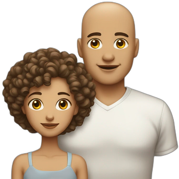 Girl with a curly hair in couple whit a man bald emoji