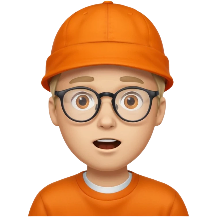 white young man in glasses with an orange cap, surprised expression emoji
