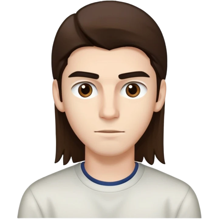 18-year-old young man with long, straight, brown hair, straight, bushy eyebrows, white complexion, and dark brown eyes emoji