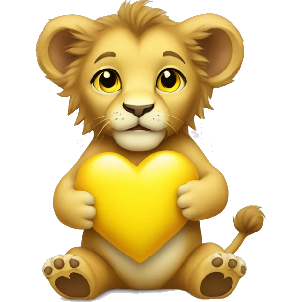 Baby lion holding yellow heart emoji
