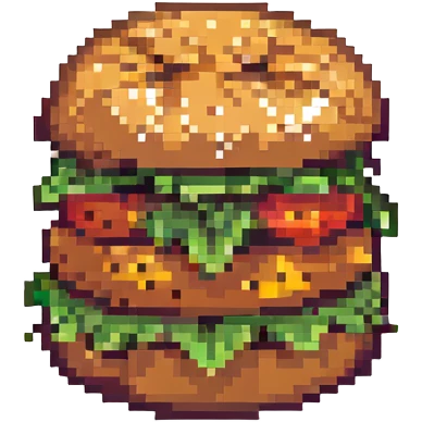 pixel art cheeseburger with lettuce and tomato emoji