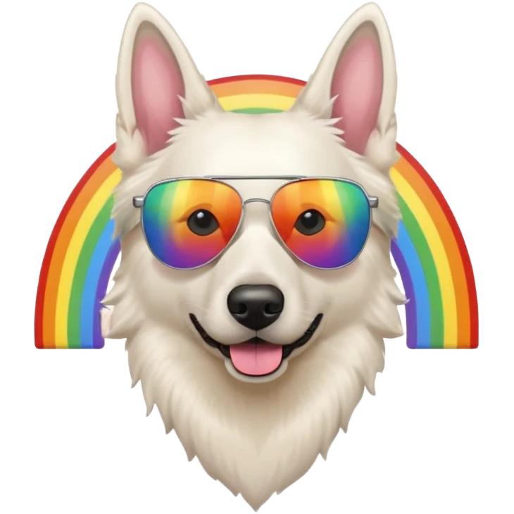 White belgian Shepard with sunglas on a rainbow emoji