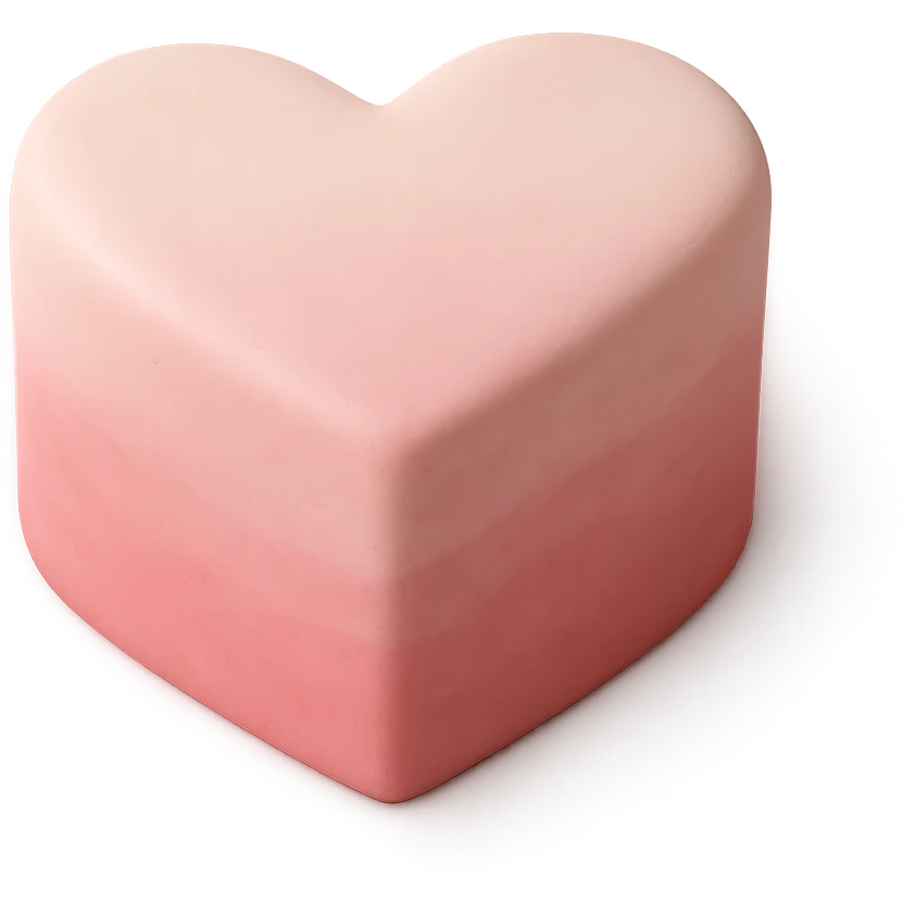 heart-shaped fondant cake with ombre pink emoji