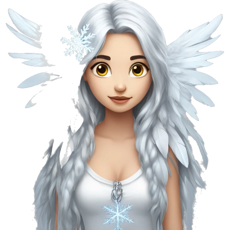 big wings, silver, feather, icy ,snowflake, Beautiful, fairy, long hair emoji