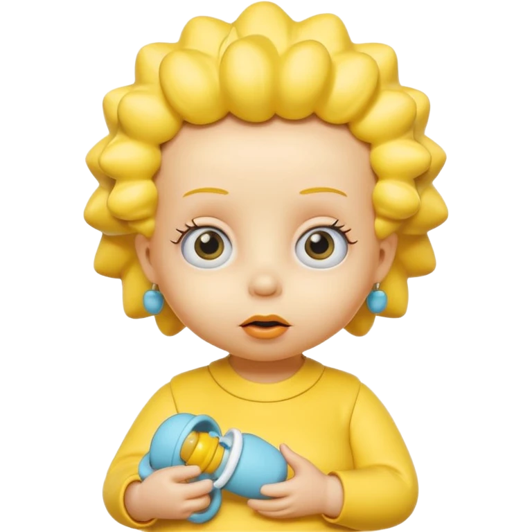 A 3D cartoon baby character fully yellow skin, styled like Maggie Simpson, with pacifier, big eyes, smooth shading, Memoji-style rendering, consistent with other yellow Simpsons characters. emoji