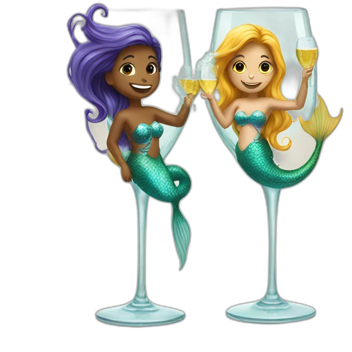 Two mermaids swim in a champagne glass emoji