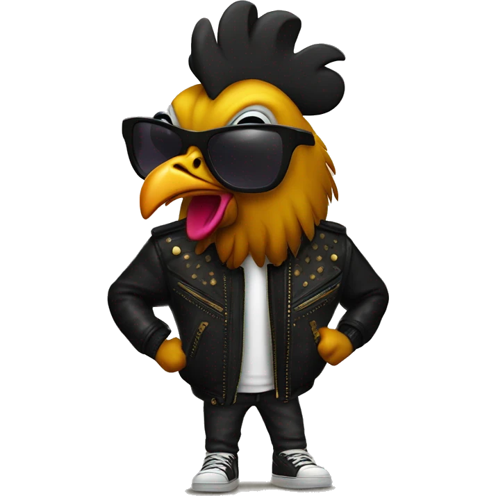 Black hiphop rooster with sunglasses and golden teeth waring leather jacket emoji