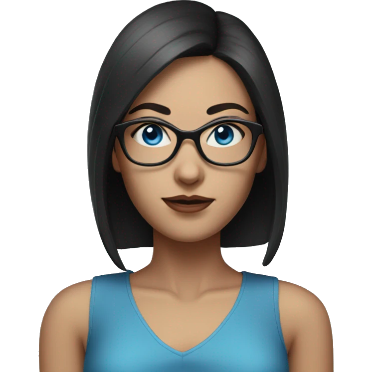 a woman with blue eyes and dark short hair realism with glasses emoji