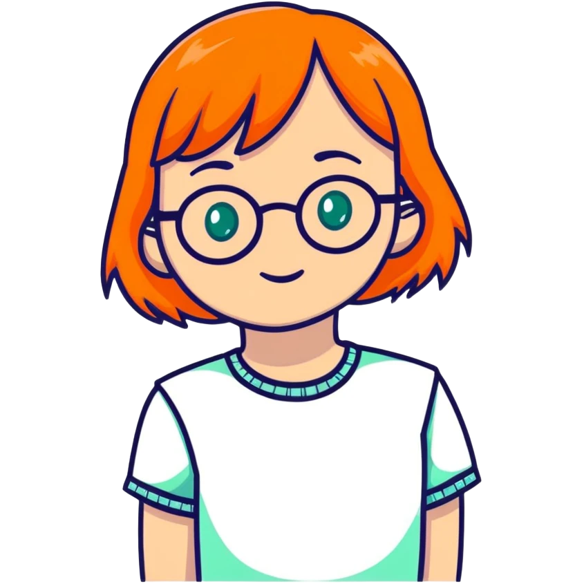 orange-haired shy nerd girl with round glasses and green eyes emoji