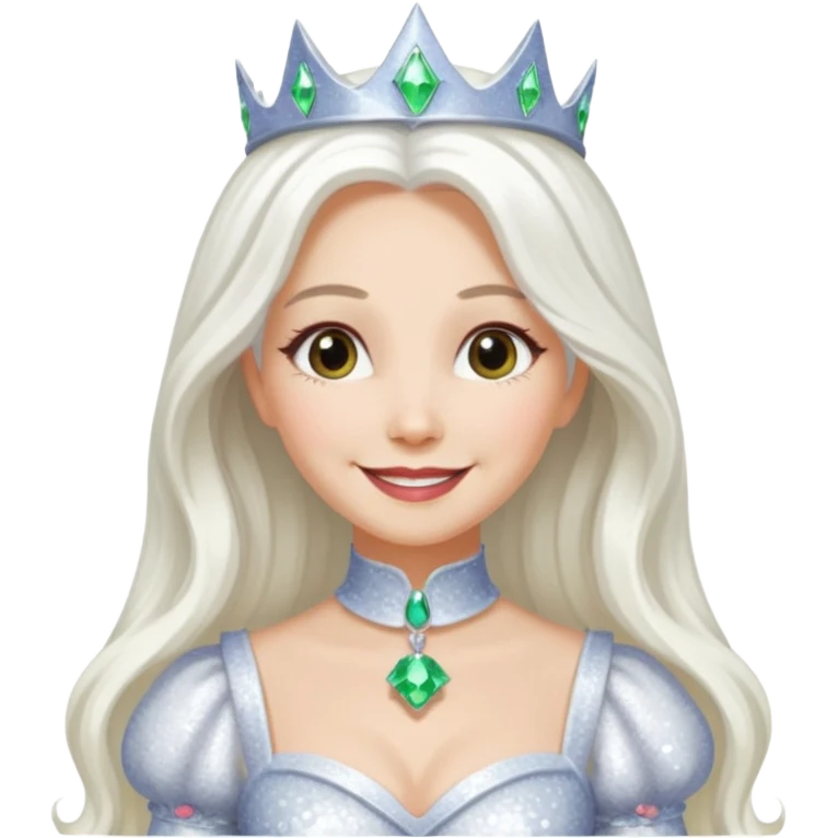 The Good Witch from The Land of Oz with long white hair, white sequin outfit emoji