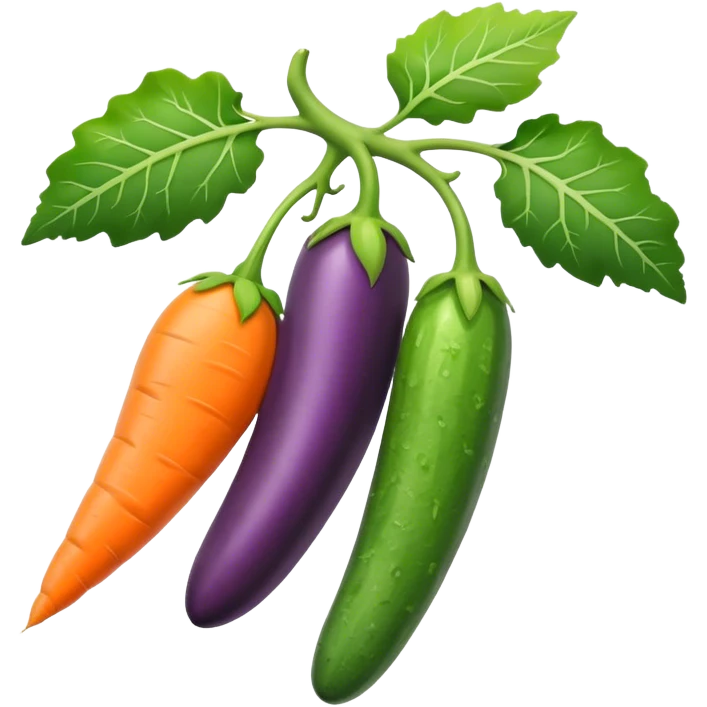 eggplant, cucumber, big carrot, on a branch emoji