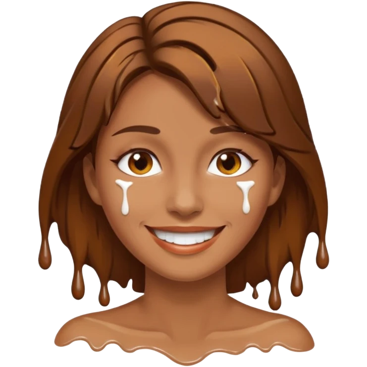 Brown Hair Woman , white paint , drip, face, happy emoji