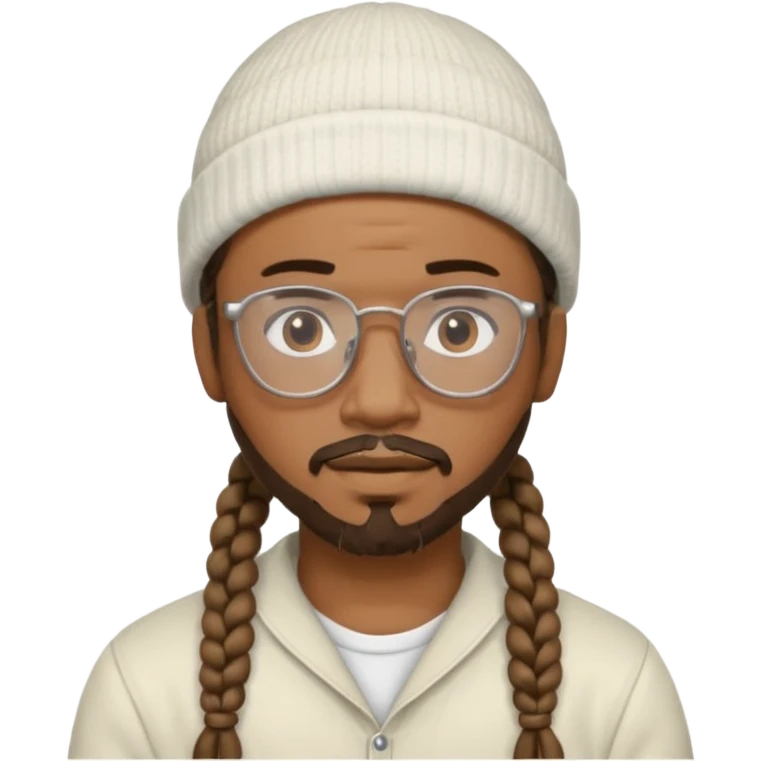 black man with braids glasses beanie and goatee white clothes emoji
