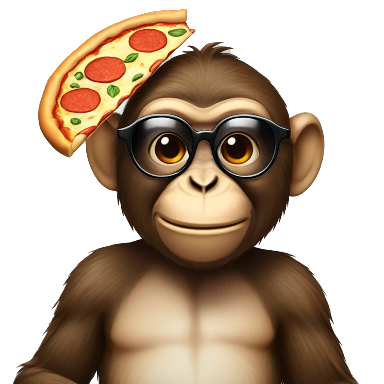 A monkey wearing sunglasses and eating a pizza  emoji