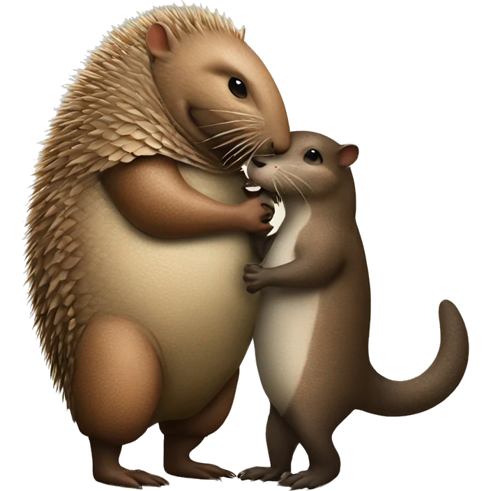 An armadillo and hairy otter giving a kiss emoji